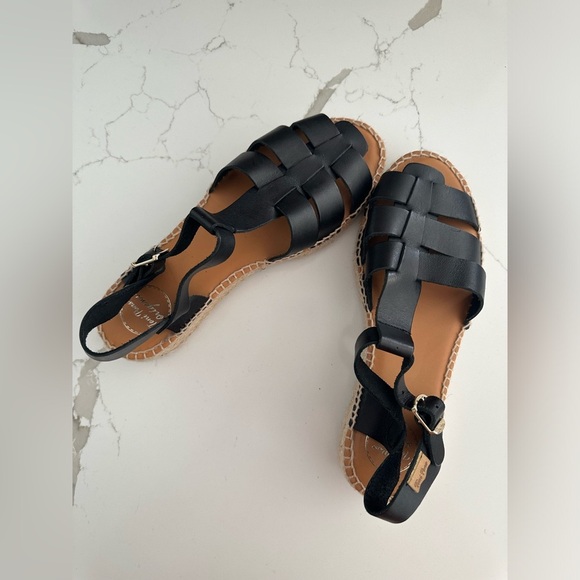 Toni Pons Women's Emma Espadrille Wedge Sandal 38, Black Leather - Picture 2 of 8